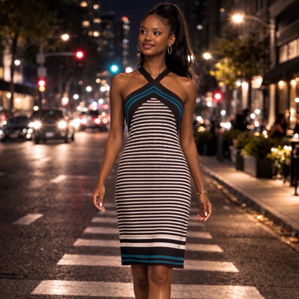 Max Studio Striped Halter Dress | Halter Sunmer Dress | Size L (NWOT)